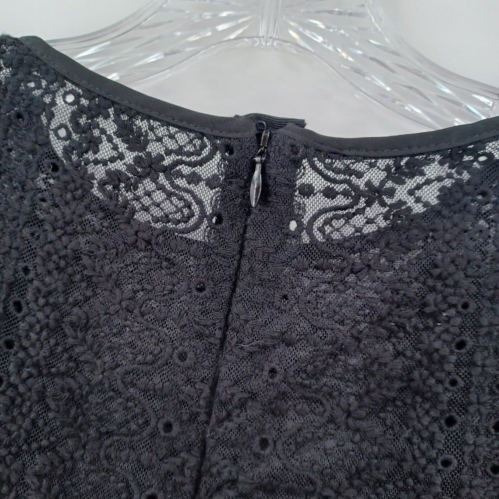NANETTE LEPORE 2 Black Lace A Line Dress Eyelet Texture Lined Classic Zip Back - Picture 9 of 15